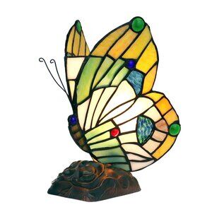 Tiffany-style 1 Light Stained Glass Butterfly Accent Table Lamp 10" Tall